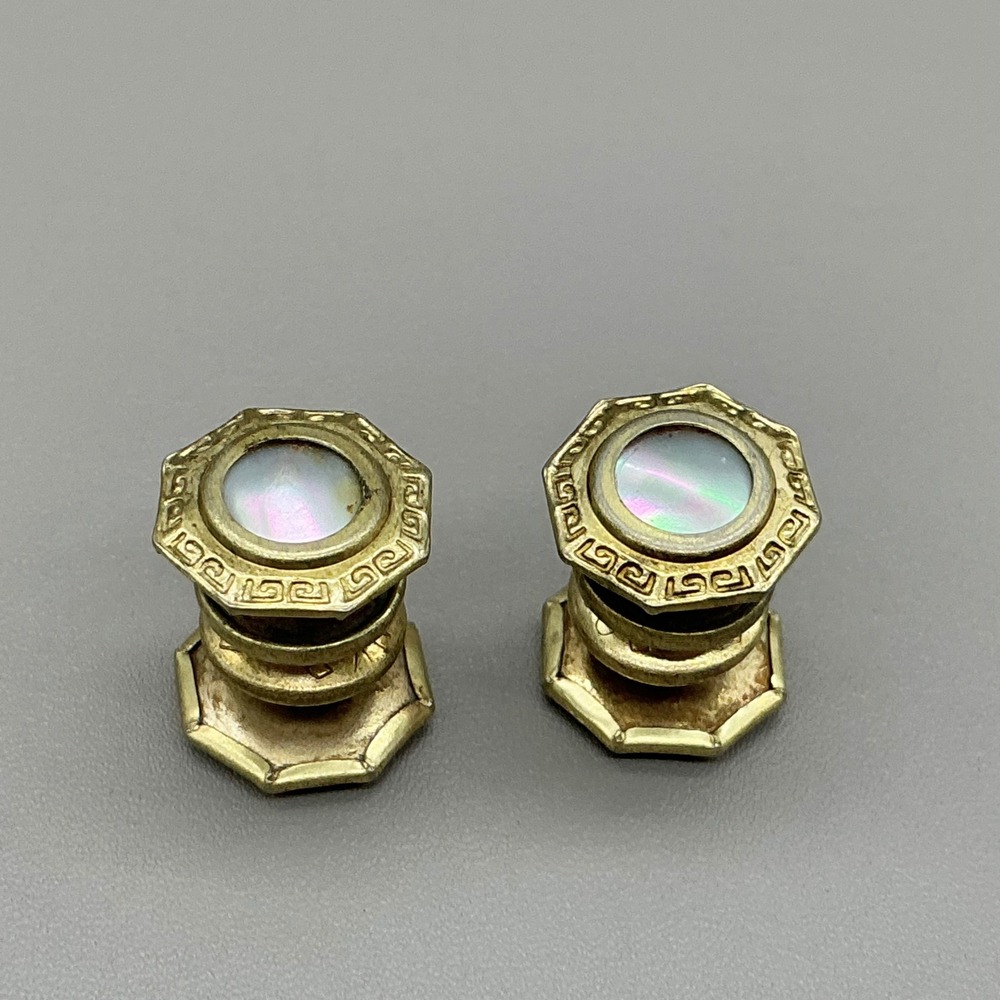Vintage Cobslink Mother of Pearl Cufflinks Gold Tone Octagon Art Deco Style Pair